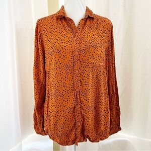 BeachLunchLounge blouse women's Large button up shirt top spotted orange spots